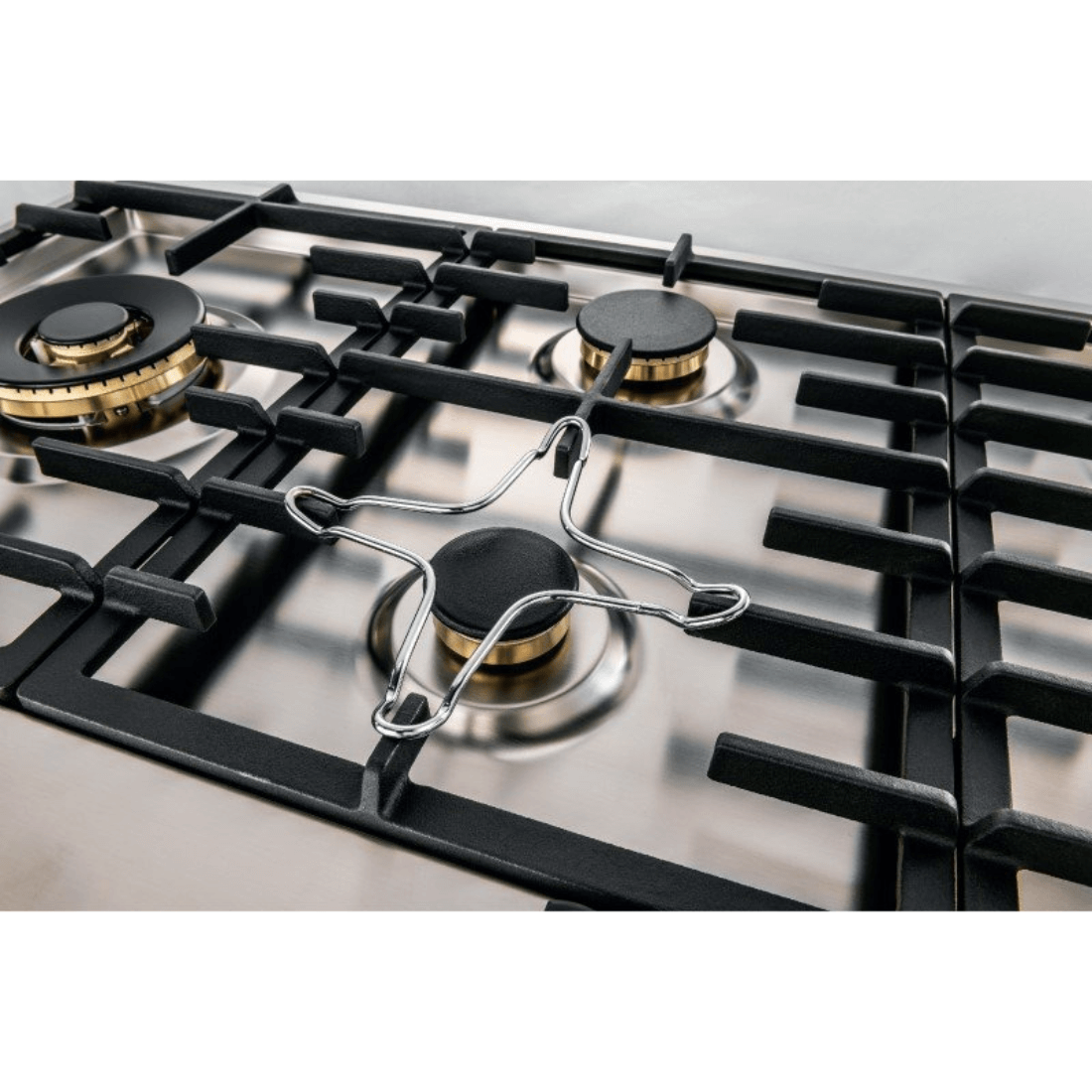 Cooktop a gás Tecno Professional 5 Bocas Inox 75cm em inox com queimadores Sabaf em latão, trempes de ferro e acendimento super automático