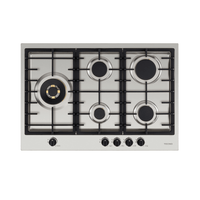 Cooktop a gás Tecno Original 5 Bocas Inox 75cm com mesa inox, queimador Sabaf Dual Flame, trempes em ferro e acendimento super automático