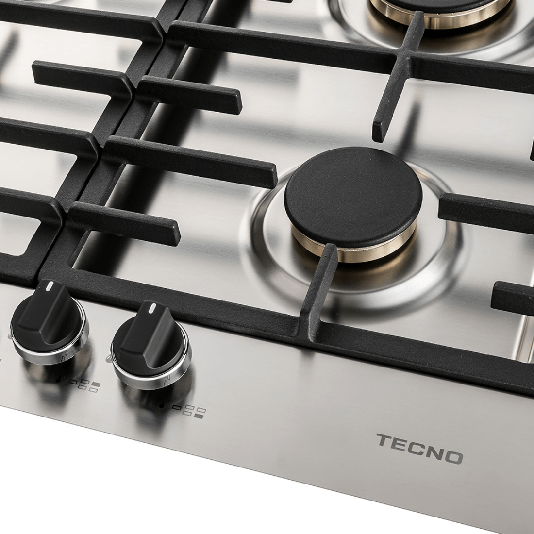 Cooktop a gás Tecno Original 5 Bocas Inox 90cm com acabamento inox, queimadores Sabaf, trempes ferro fundido e acendimento super automático
