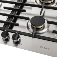 Cooktop a gás Tecno Original 5 Bocas Inox 90cm com acabamento inox, queimadores Sabaf, trempes ferro fundido e acendimento super automático