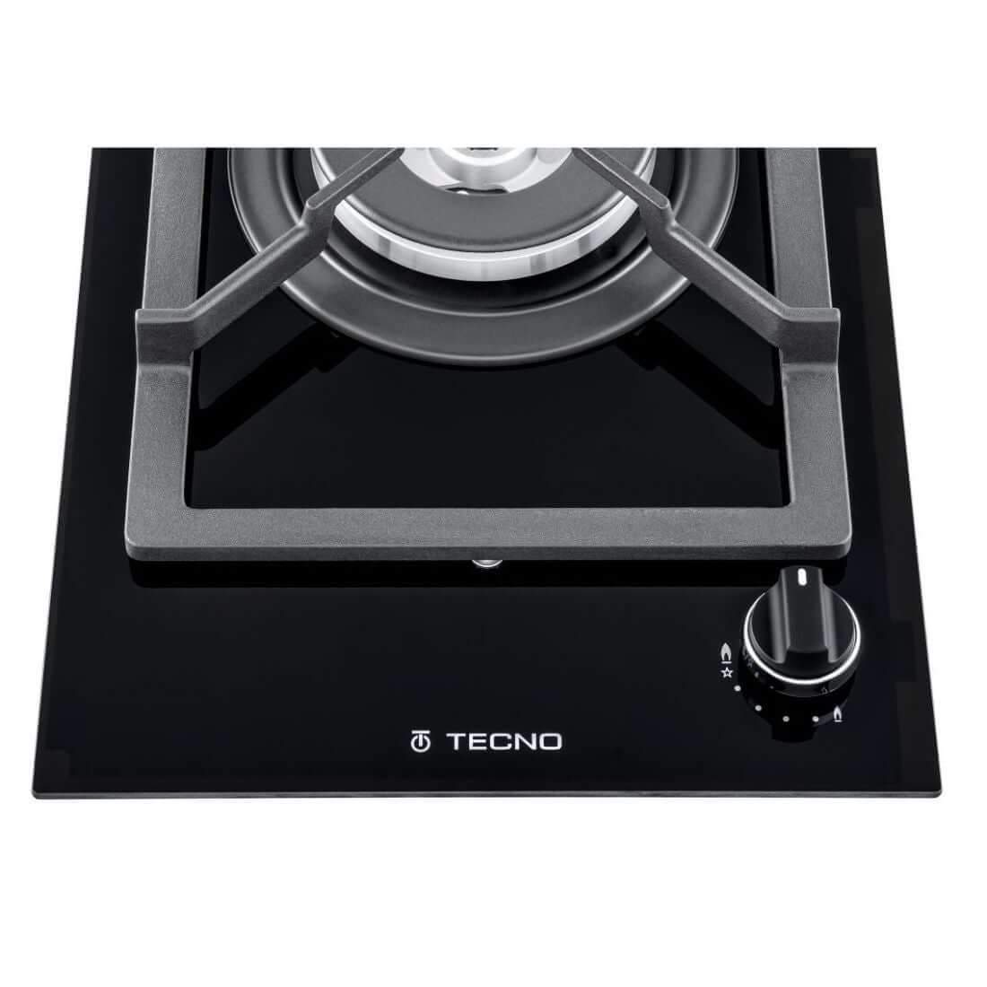Cooktop Dominó a Gás Tecno 1 Boca Tripla Chama 30cm - cooktop a gás italiano em vitrocerâmica preta com trempe de ferro fundido e botão de acendimento
