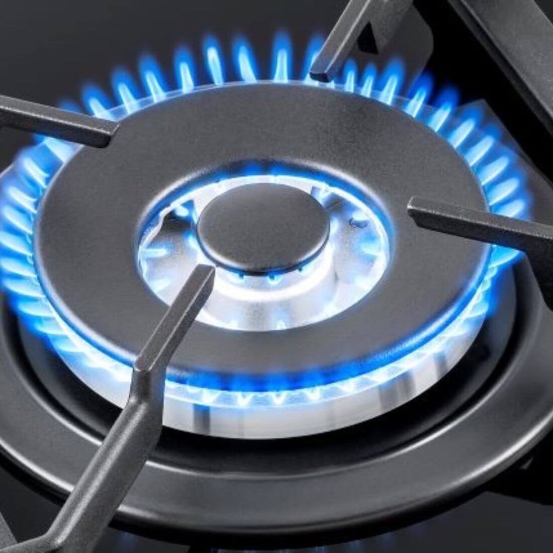 Cooktop Dominó a Gás Tecno 1 Boca Tripla Chama 30cm: cooktop a gás italiano em vitrocerâmica preta com queimador triplo e trempes em ferro fundido