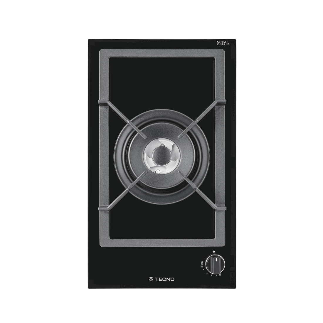 Cooktop Dominó a Gás Tecno 1 Boca Tripla Chama 30cm - cooktop a gás italiano em vitrocerâmica preta, trempes ferro fundido, acendimento automático