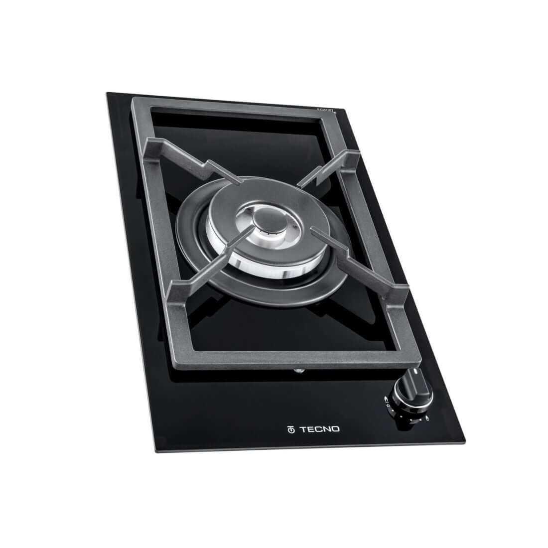 Cooktop Dominó a Gás Tecno 1 Boca Tripla Chama 30cm em vitrocerâmica preta com trempe ferro fundido, acendimento automático e design italiano