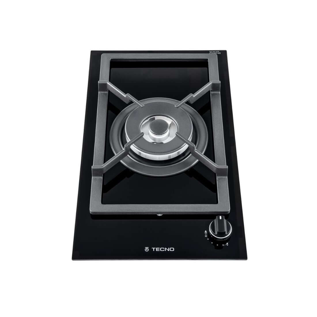 Cooktop Dominó a Gás Tecno 1 Boca Tripla Chama 30cm: cooktop a gás italiano em vitrocerâmica preta com trempe ferro fundido e acendimento automático