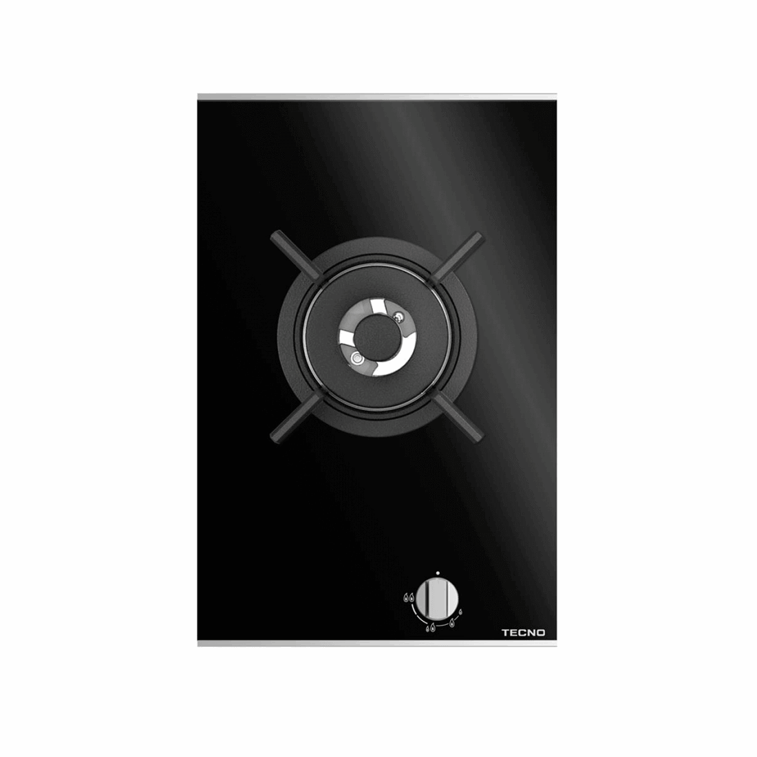 Cooktop Dominó a Gás Tecno 1 Boca Dual Flame 33cm em vitrocerâmico preto, moldura inox, trempe ferro fundido, acendimento super automático