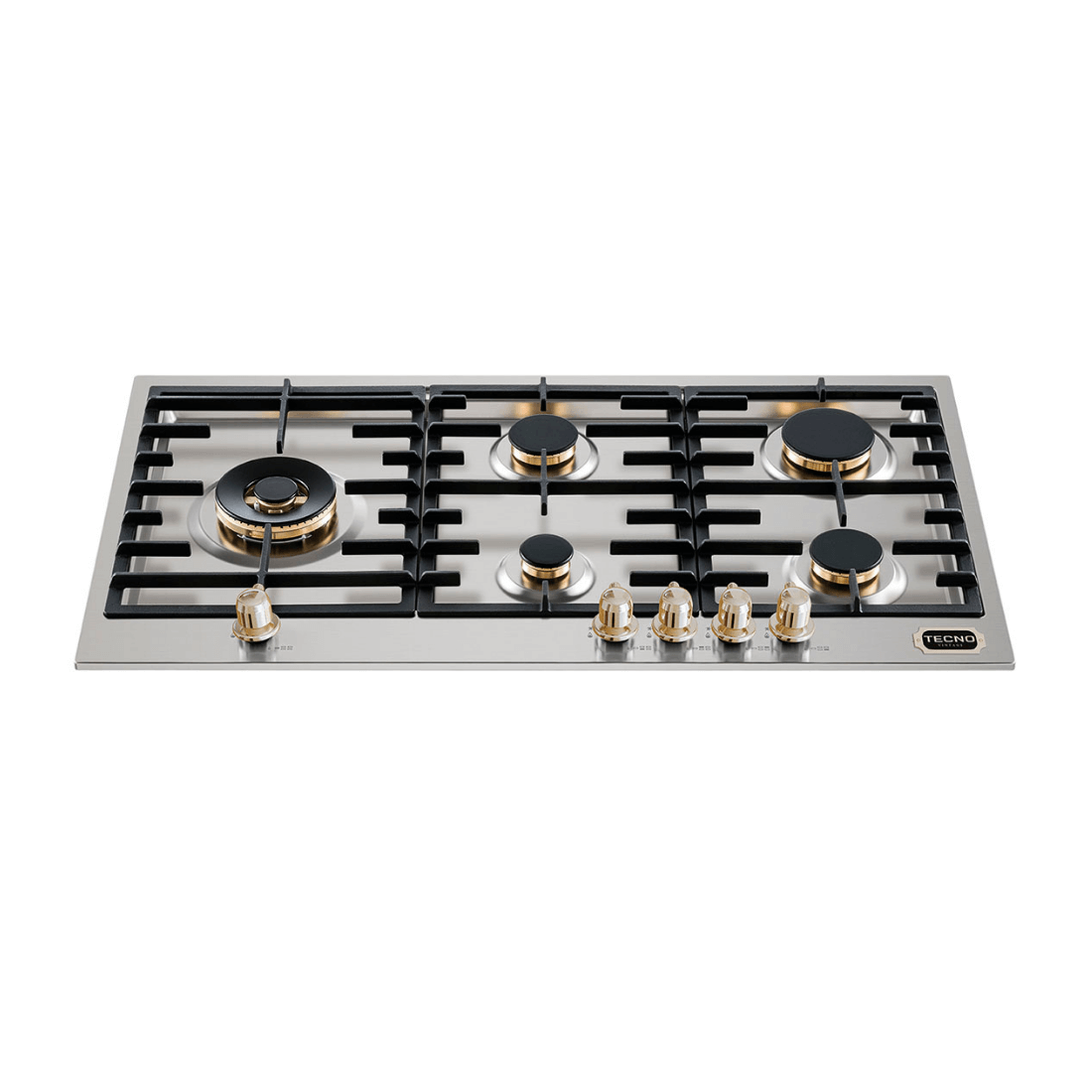 Cooktop a Gás Tecno Vintage 5 Bocas Inox 90cm, cooktop a gás italiano em inox com queimadores Sabaf, trempes ferro