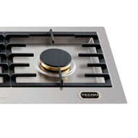 Cooktop a Gás Tecno Vintage Linear 4 Bocas Inox 110cm, cooktop a gás inox com queimador Sabaf em latão, trempes ferro fundido e painel frontal