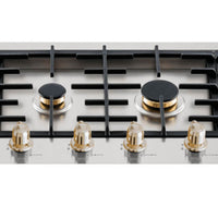 Cooktop a Gás Tecno Vintage Linear 4 Bocas Inox 110cm em inox com queimadores Sabaf em latão, trempes em ferro e manípulos cromados