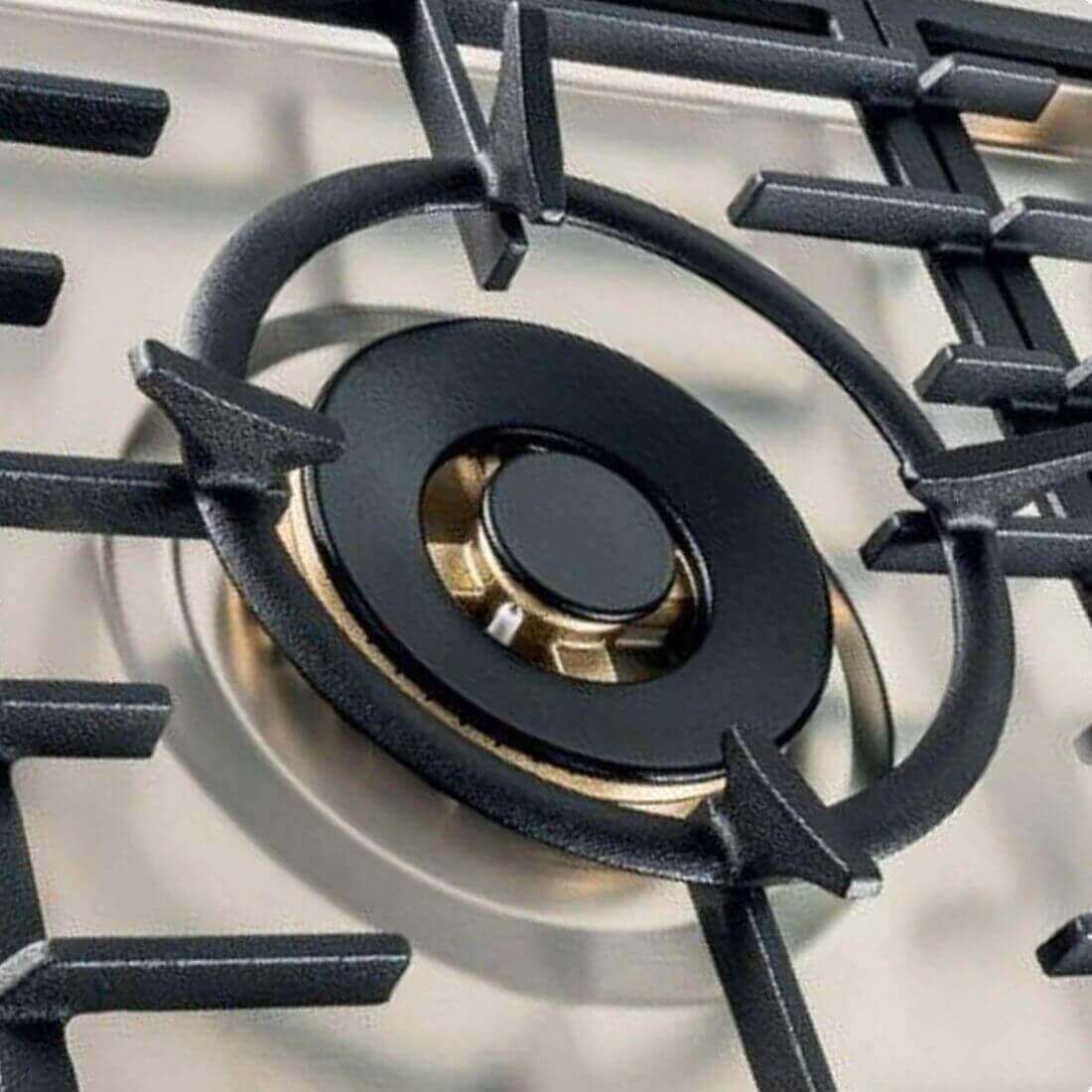 Cooktop a Gás Tecno Vintage Linear 4 Bocas Inox 110cm com queimador Sabaf Dual Flame, trempe ferro fundido e acabamento inox italiano