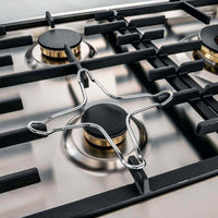 Cooktop a Gás Tecno Vintage 5 Bocas Inox 75cm: cooktop a gás italiano em inox com queimadores Sabaf em latão, trempes ferro fundido e acendimento automático
