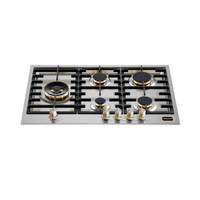 Cooktop a Gás Tecno Vintage 5 Bocas Inox 75cm: cooktop a gás inox 5 bocas com queimadores Sabaf, manípulos em latão e trempes ferro fundido