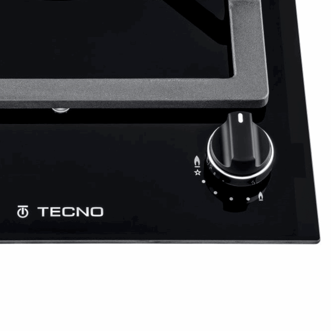 Cooktop Dominó a Gás Tecno 2 Bocas Vitrocerâmico 30cm em vidro preto com trempes ferro fundido, botão de acendimento super automático