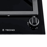 Cooktop Dominó a Gás Tecno 2 Bocas Vitrocerâmico 30cm em vidro preto com trempes ferro fundido, botão de acendimento super automático