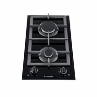 Cooktop Dominó a Gás Tecno 2 Bocas Vitrocerâmico 30cm com mesa vitrocerâmica preta, 2 queimadores profissionais e trempes em ferro fundido, italiano