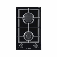 Cooktop Dominó a Gás Tecno 2 Bocas Vitrocerâmico 30cm em vidro preto com dois queimadores profissionais, trempes ferro fundido e acendimento automático