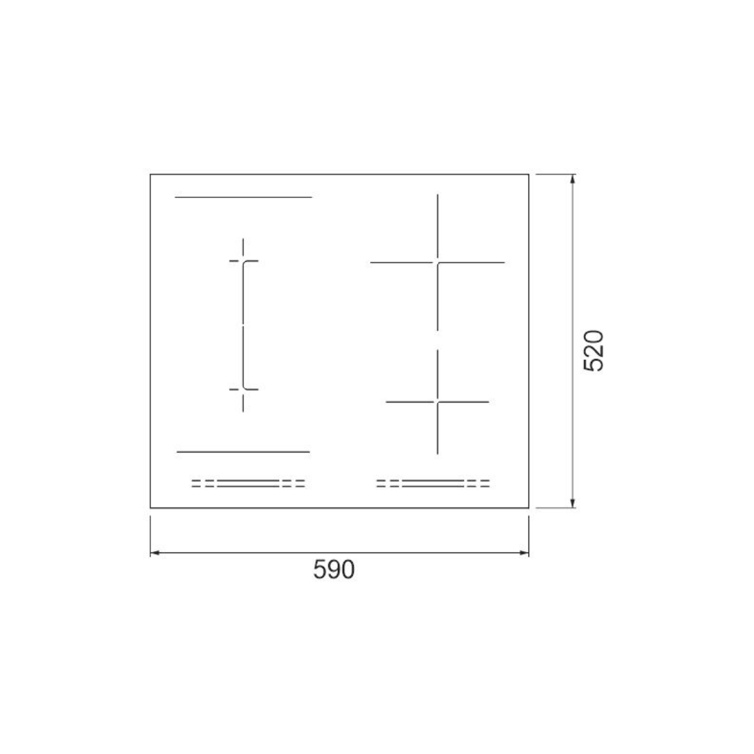 Cooktop de Indução Debacco Montreal 4 Zonas 60cm em vitrocerâmico preto, painel liso com quatro zonas e dimensões 590x520 mm