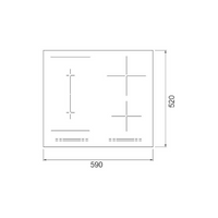 Cooktop de Indução Debacco Montreal 4 Zonas 60cm em vitrocerâmico preto, painel liso com quatro zonas e dimensões 590x520 mm