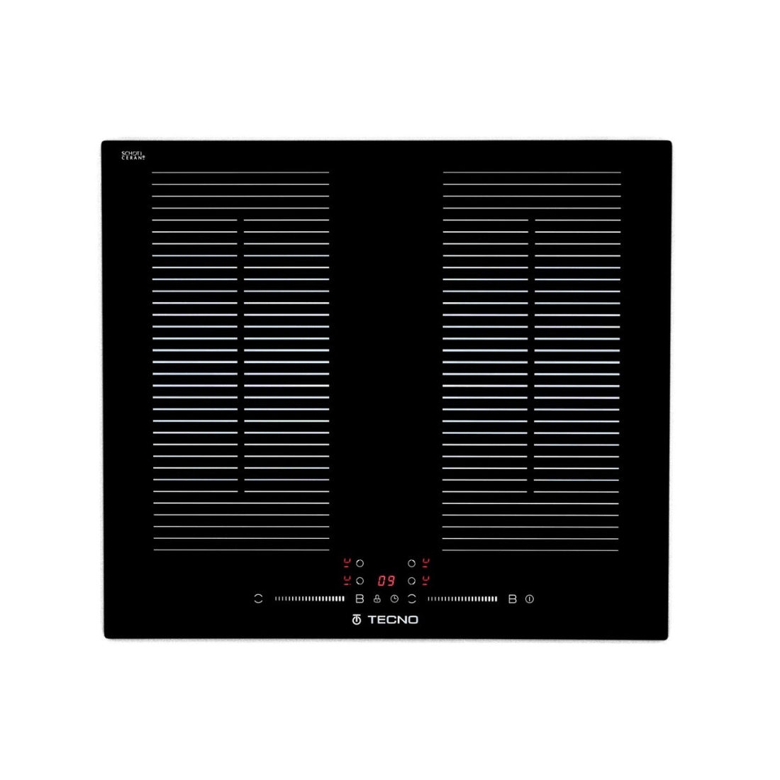Cooktop de Indução Tecno 4 Zonas 60cm em vitrocerâmico preto com moldura inox, 4 zonas com função Bridge e controle slider