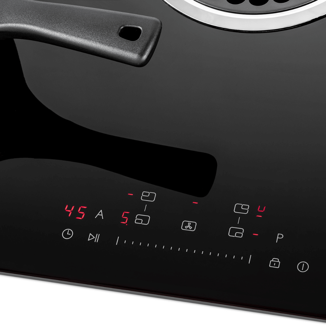 Cooktop de Indução Tecno com Coifa Retrátil 90cm: cooktop de indução Tecno 90cm em vitrocerâmico preto com painel touch e coifa retrátil