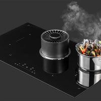 Cooktop de Indução Tecno com Coifa Retrátil 90cm em vitrocerâmico preto com coifa retrátil central e painel touch, 4 zonas de indução