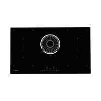 Cooktop de Indução Tecno com Coifa Retrátil 90cm: cooktop de indução Tecno 90cm em vitrocerâmico preto com coifa retrátil central e painéis touch