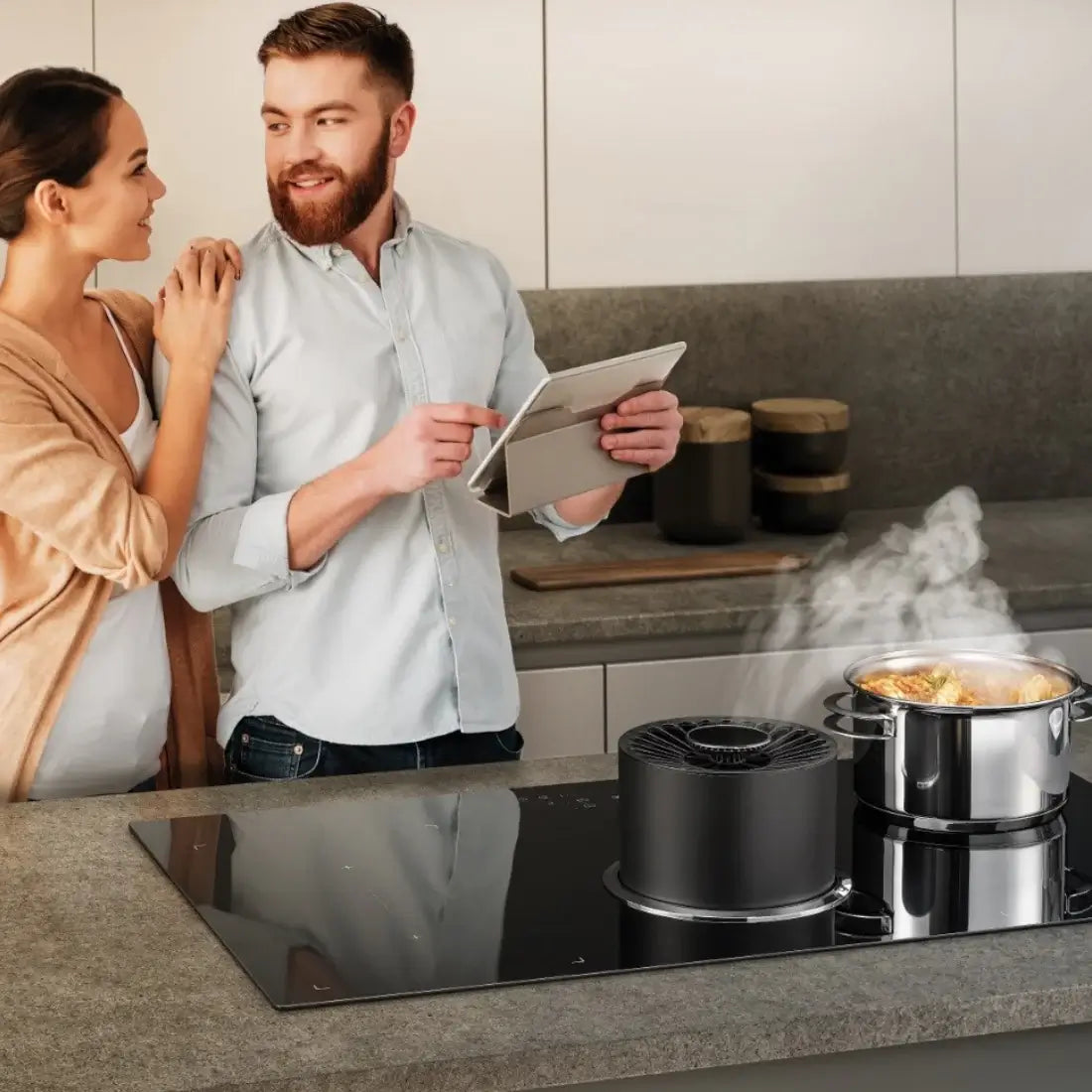 Cooktop de Indução Tecno com Coifa Retrátil 90cm cooktop de indução preto vitrocerâmico 4 zonas com coifa retrátil integrada