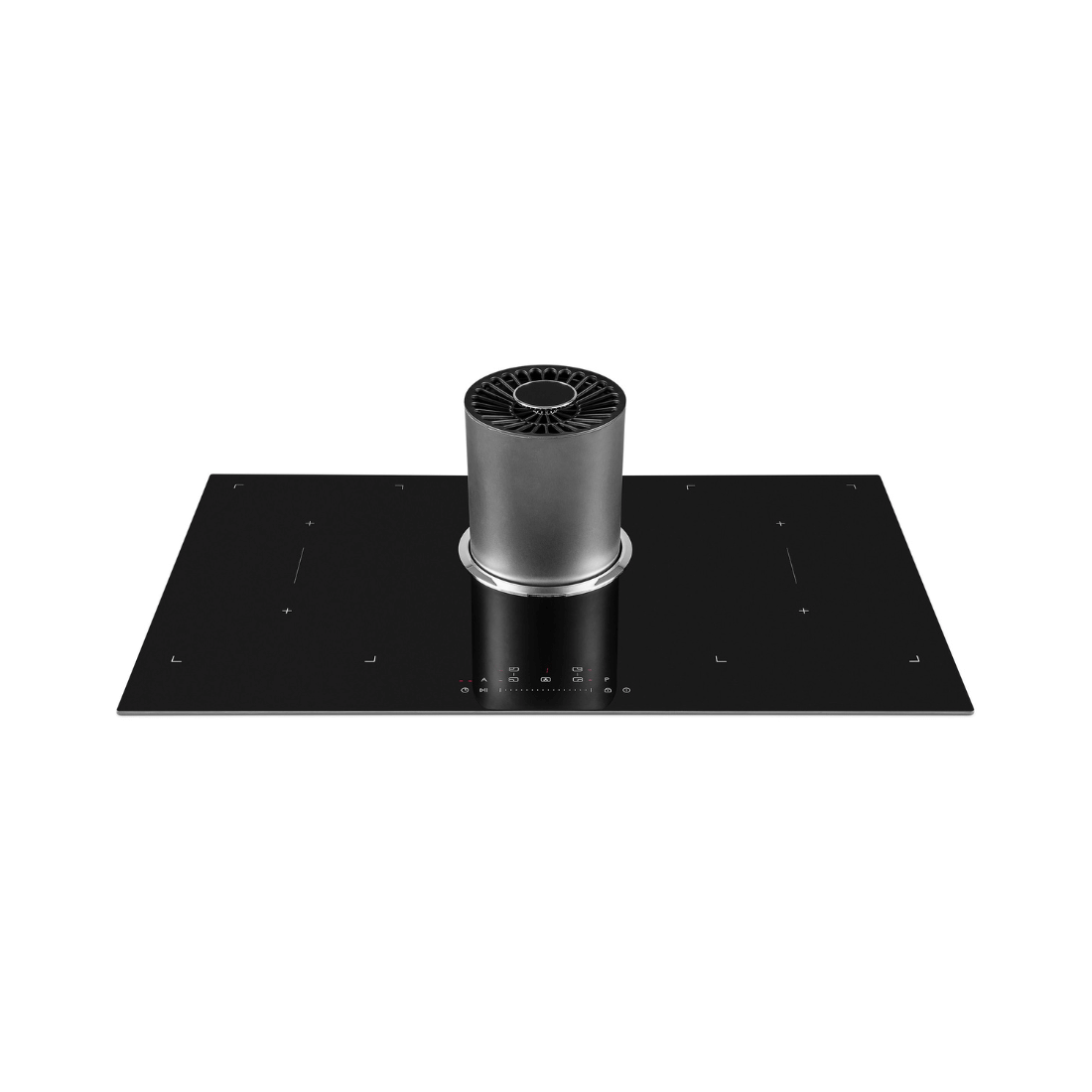 Cooktop de Indução Tecno com Coifa Retrátil 90cm: cooktop de indução Tecno 4 zonas em vitrocerâmico preto com coifa retrátil inox central