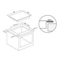 Cooktop de Indução Tecno 5 Zonas 90cm: desenho técnico de corte e medidas para embutir em bancada vitrocerâmica, selo de vedação