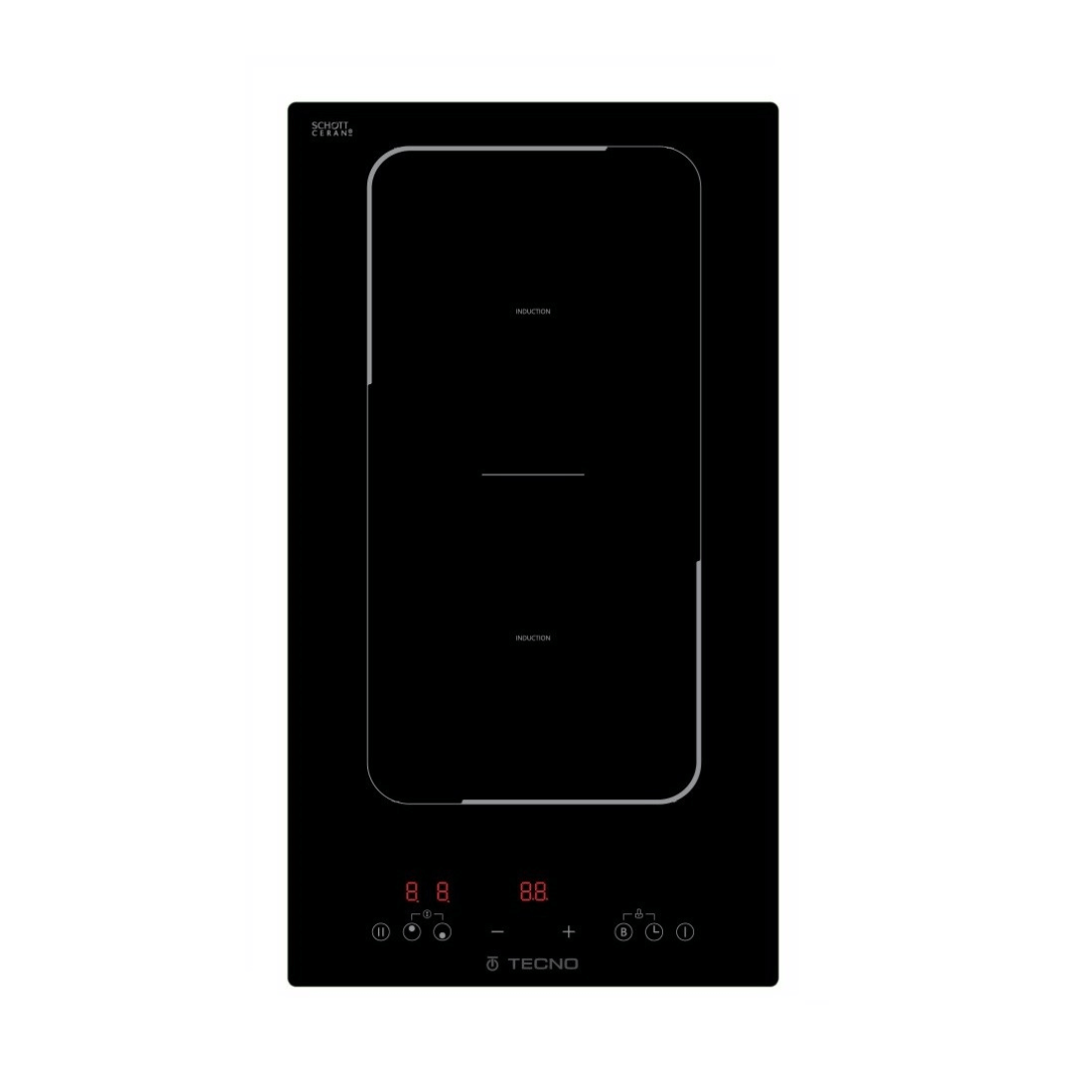 Cooktop Dominó de indução Tecno 2 zonas 30cm: cooktop de indução italiano em vitrocerâmica Schott Ceran preto com painel touch frontal