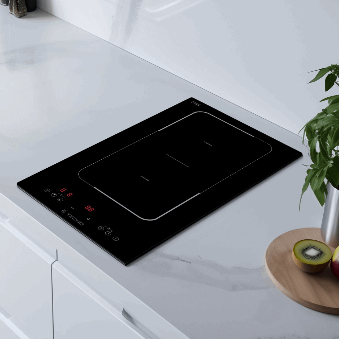 Cooktop Dominó de indução Tecno 2 zonas 30cm: cooktop de indução italiano em vitrocerâmico preto com 2 zonas e painel touch frontal