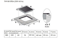 Cooktop de Indução Tecno 4 Zonas 60cm desenho técnico de corte e medidas para embutir em vitrocerâmica com moldura inox