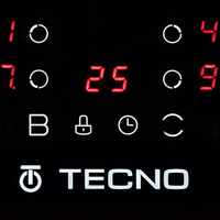 Cooktop de Indução Tecno 4 Zonas 60cm painel touch preto vitrocerâmico com display digital e ícones de bloqueio e timer