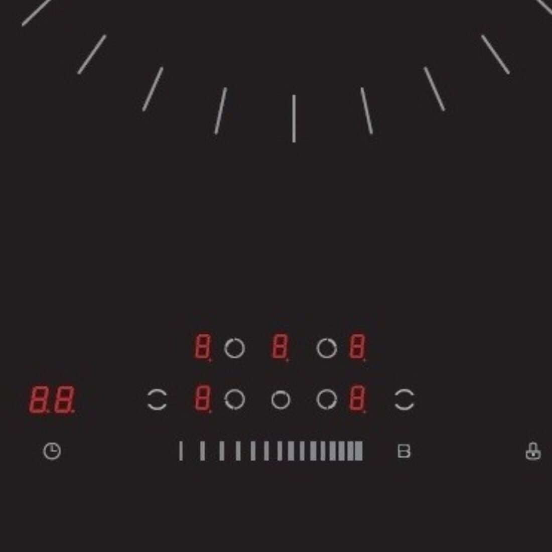 Cooktop de Indução Tecno 5 Zonas 90cm com superfície vitrocerâmica preta, display touch e controles slider visíveis