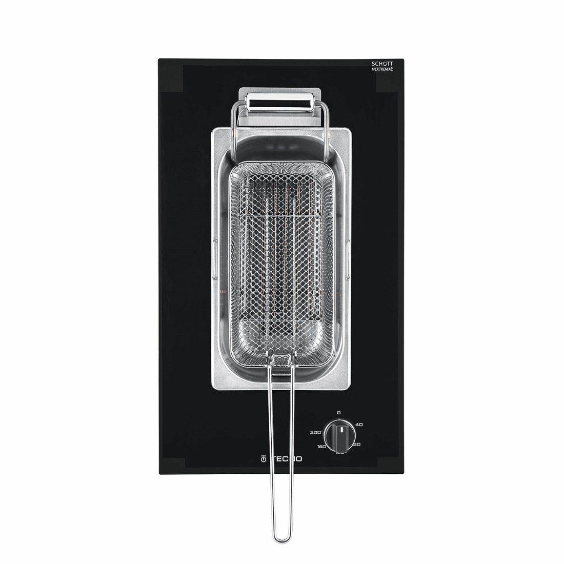 Cooktop Dominó Fritadeira Elétrica Tecno 30cm: cooktop elétrico italiano 1 zona em vitrocerâmico preto com cesta fritadeira e manípulo soft-touch