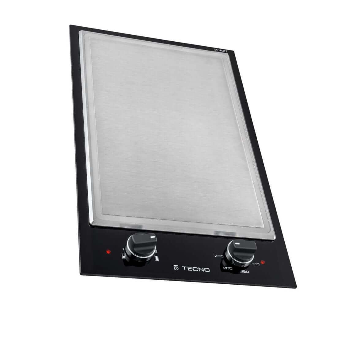 Cooktop elétrico Tecno 1 zona 30cm Cooktop Dominó Chapa Elétrica Teppan Tecno com vitrocerâmica preta, painel frontal e manípulos