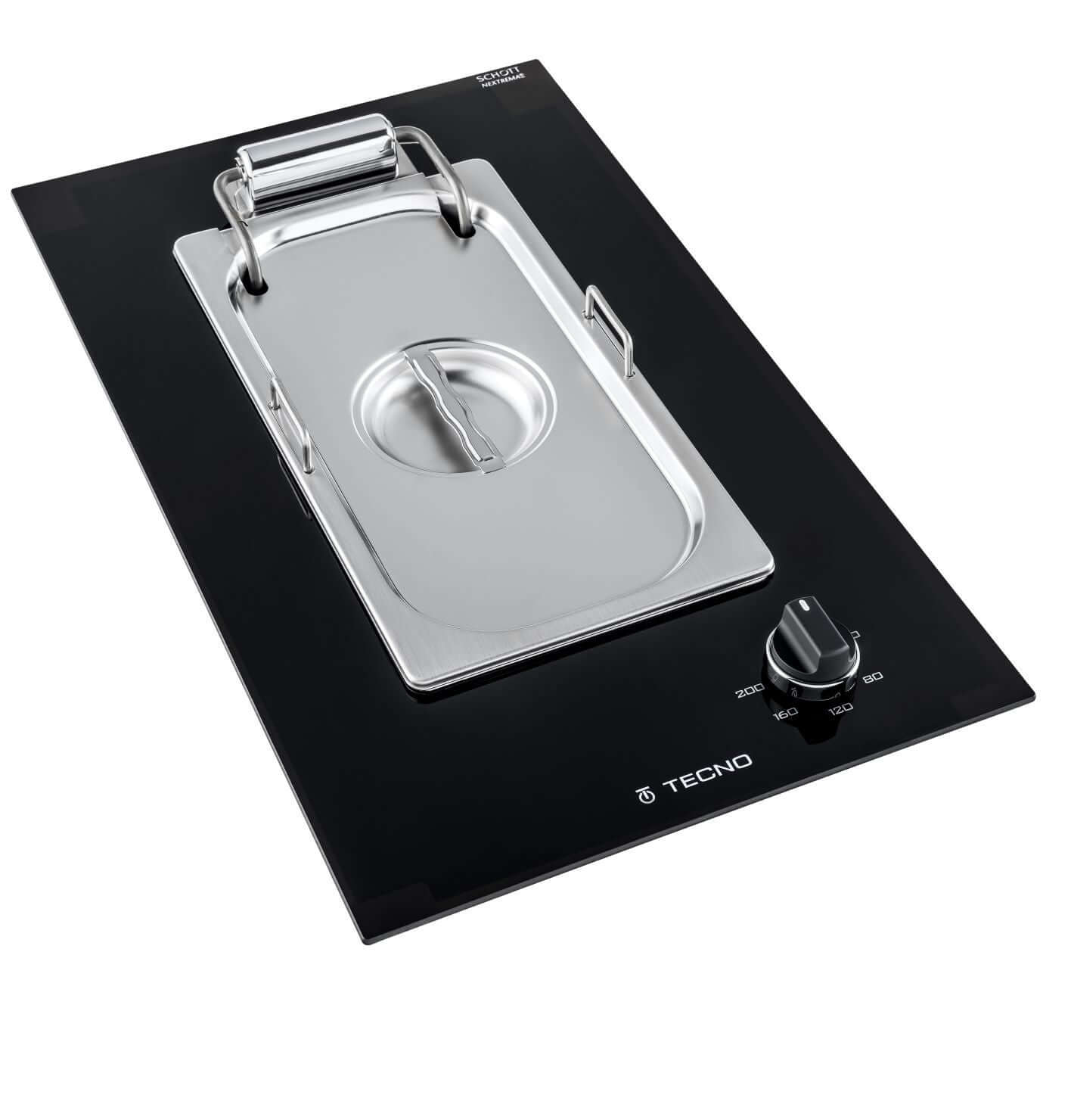 Cooktop Dominó Fritadeira Elétrica Tecno 30cm: cooktop elétrico italiano preto em vitrocerâmico com panela fritadeira inox e manípulo soft-touch