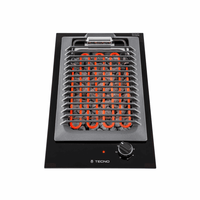 Cooktop Dominó Barbecue Elétrico Tecno 30cm, cooktop elétrico preto com vitrocerâmica, resistência vermelha e trempe em ferro