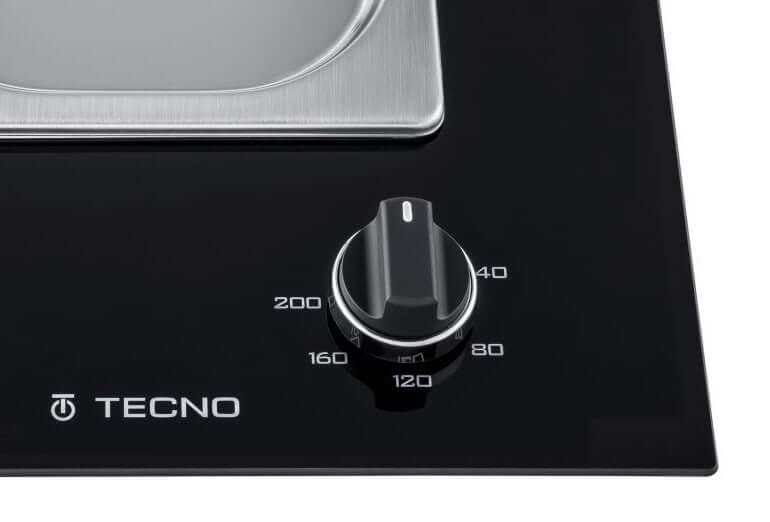 Tecno cooktop elétrico 1 zona em vitrocerâmico preto com manípulo soft-touch e moldura inox — Cooktop Dominó Fritadeira Elétrica Tecno 30cm
