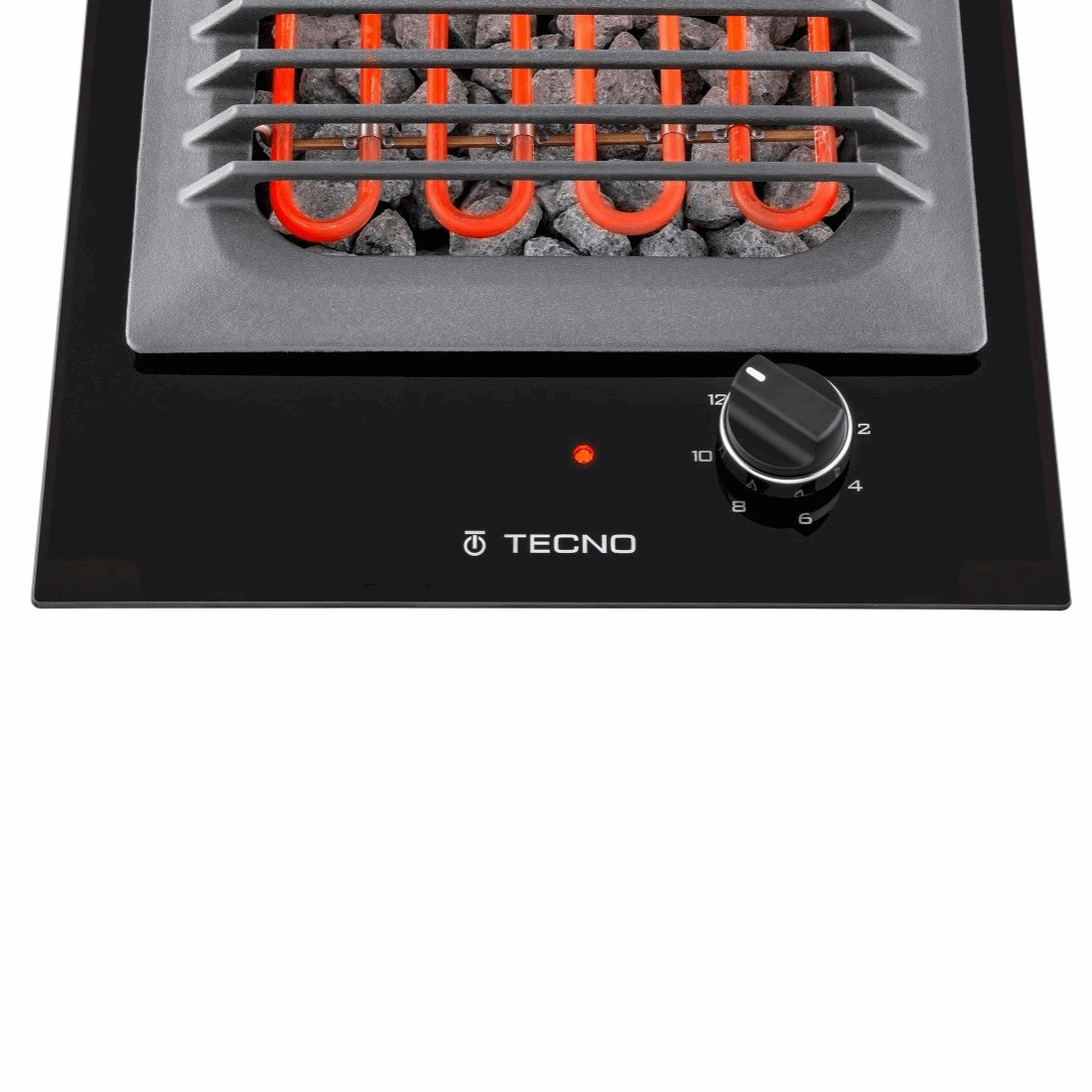Cooktop Dominó Barbecue Elétrico Tecno 30cm cooktop elétrico italiano com superfície vitrocerâmica preta, resistência exposta e manípulo soft-touch