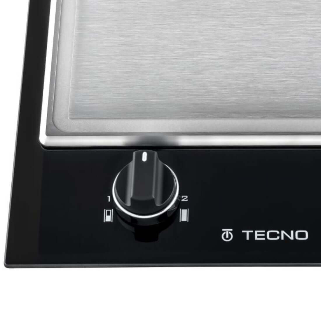 Cooktop Dominó Chapa Elétrica Teppan Tecno 30cm: cooktop elétrico italiano 1 zona vitrocerâmica preta com chapa inox e botão soft‑touch
