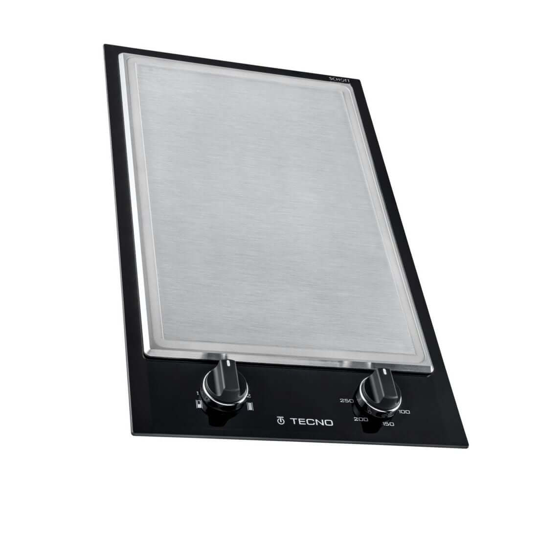 Cooktop Dominó Chapa Elétrica Teppan Tecno 30cm: cooktop elétrico italiano vitrocerâmico preto 30cm com chapa inox e manípulos soft-touch