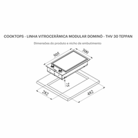 Cooktop elétrico Teppan Tecno 30cm Cooktop Dominó Chapa Elétrica Teppan Tecno em vitrocerâmica preta, painel frontal e botões soft‑touch