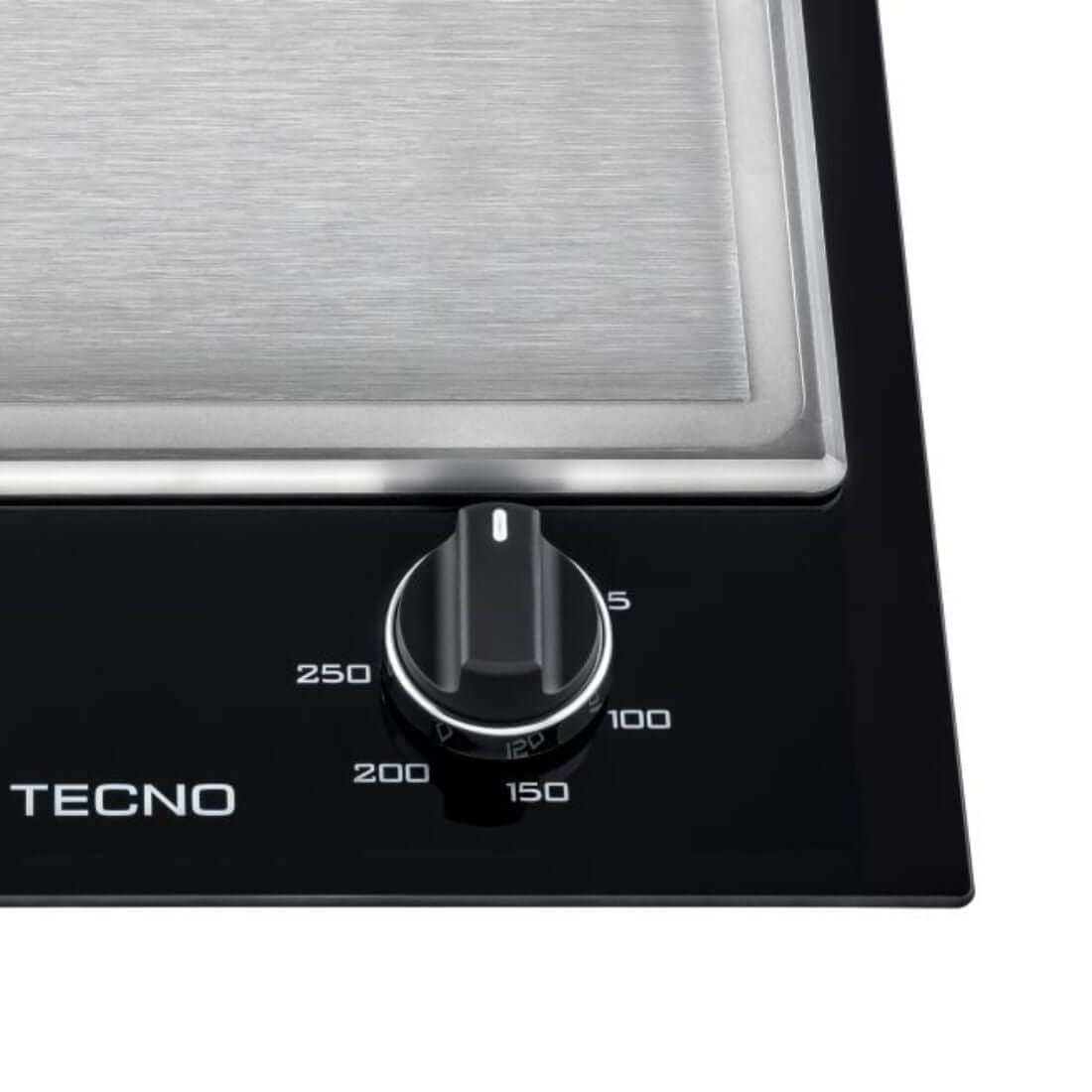 Cooktop elétrico Tecno dominó 30cm com chapa teppan vitrocerâmica inox, painel frontal com manípulo soft-touch — Cooktop Dominó Chapa Elétrica Teppan Tecno 30cm