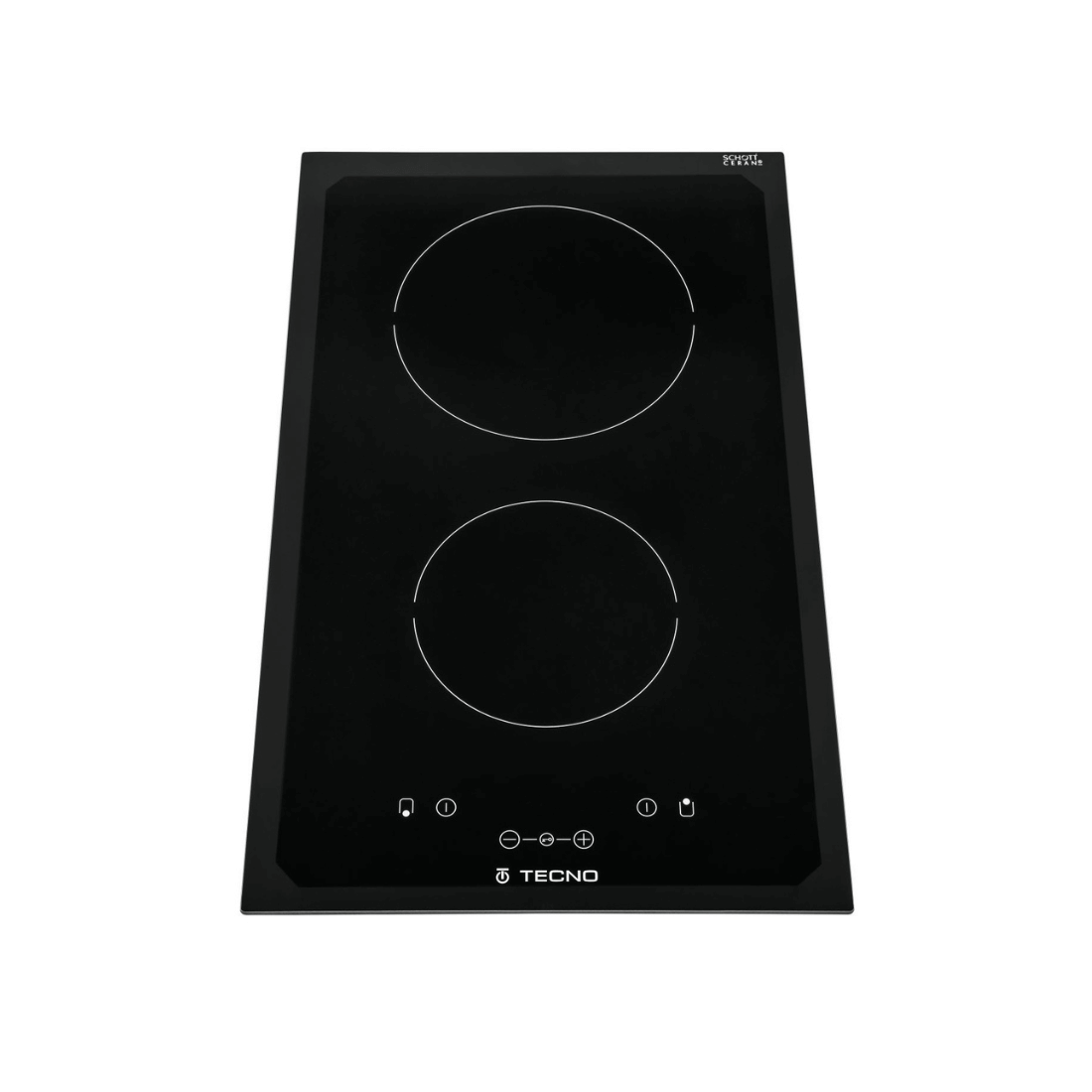 Cooktop Dominó Elétrico Tecno 2 Zonas Vitrocerâmico 30cm preto com mesa vitrocerâmica, controles touch frontais e design italiano