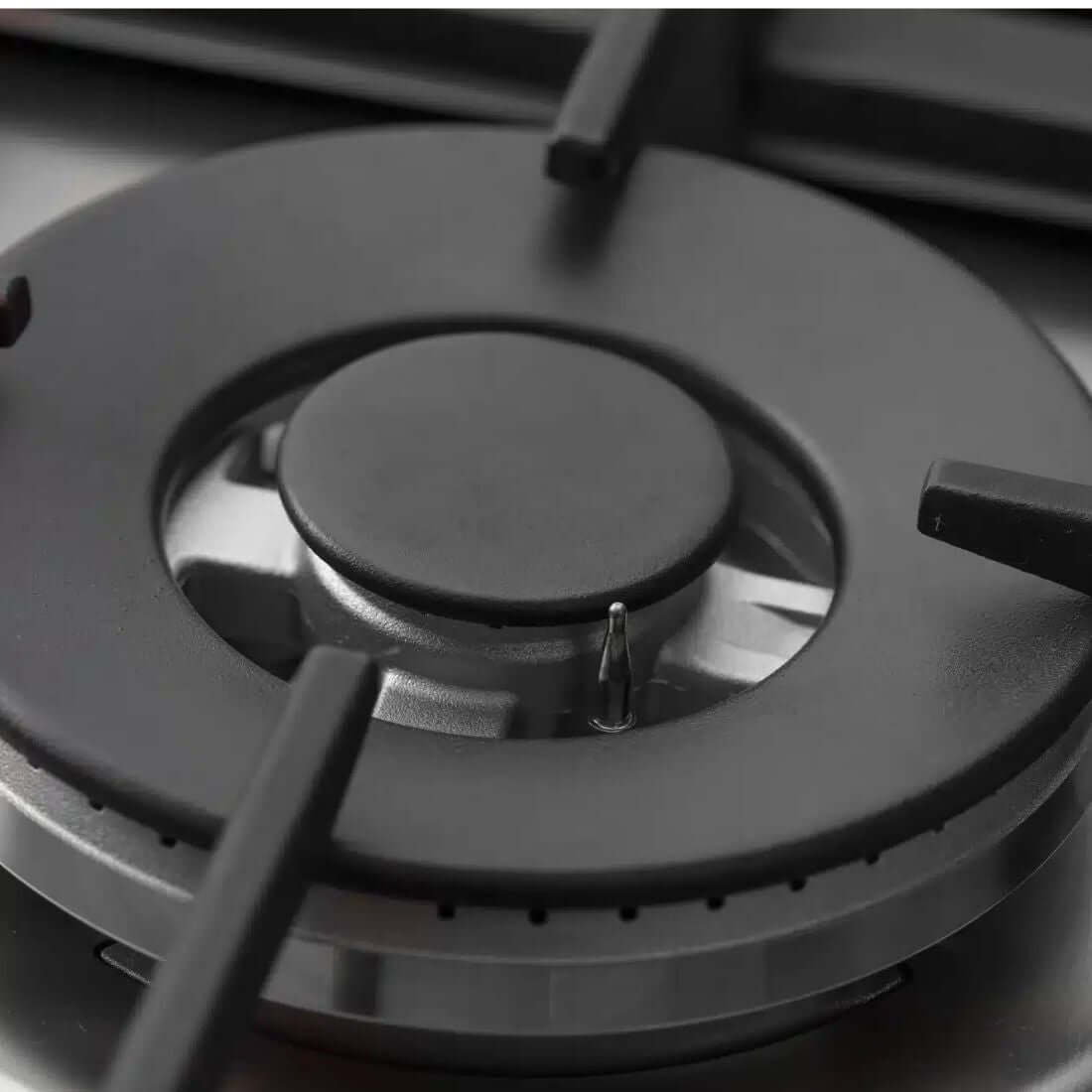  Cooktop Evol a Gás 5 Bocas Inox 90cm — detalhe do queimador Sabaf em aço inox 304, 11,6kW, acabamento preto e suporte de panela