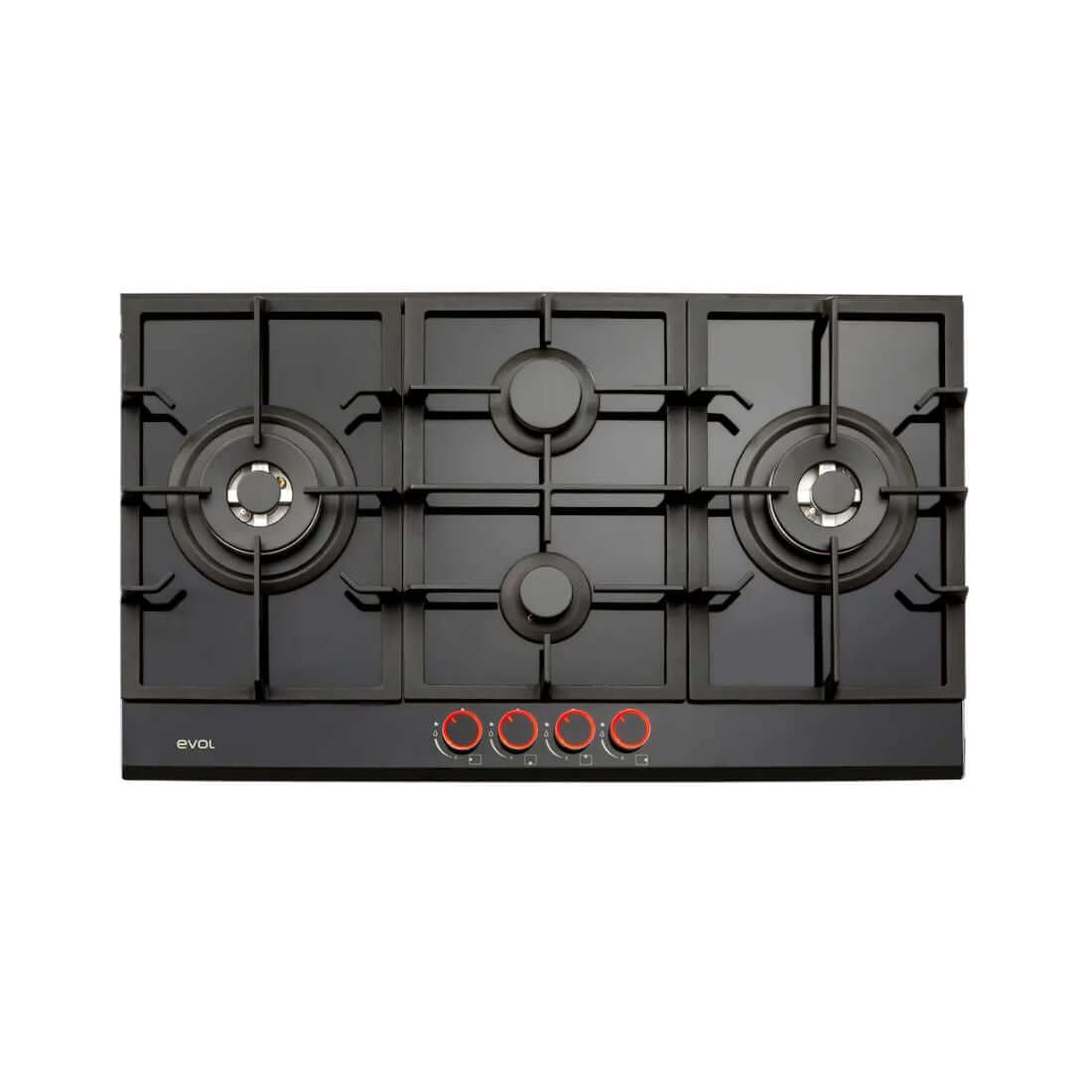 Cooktop Evol a Gás Black Glass 4 Bocas Vidro 87cm com superfície em vidro temperado preto e queimadores Sabaf