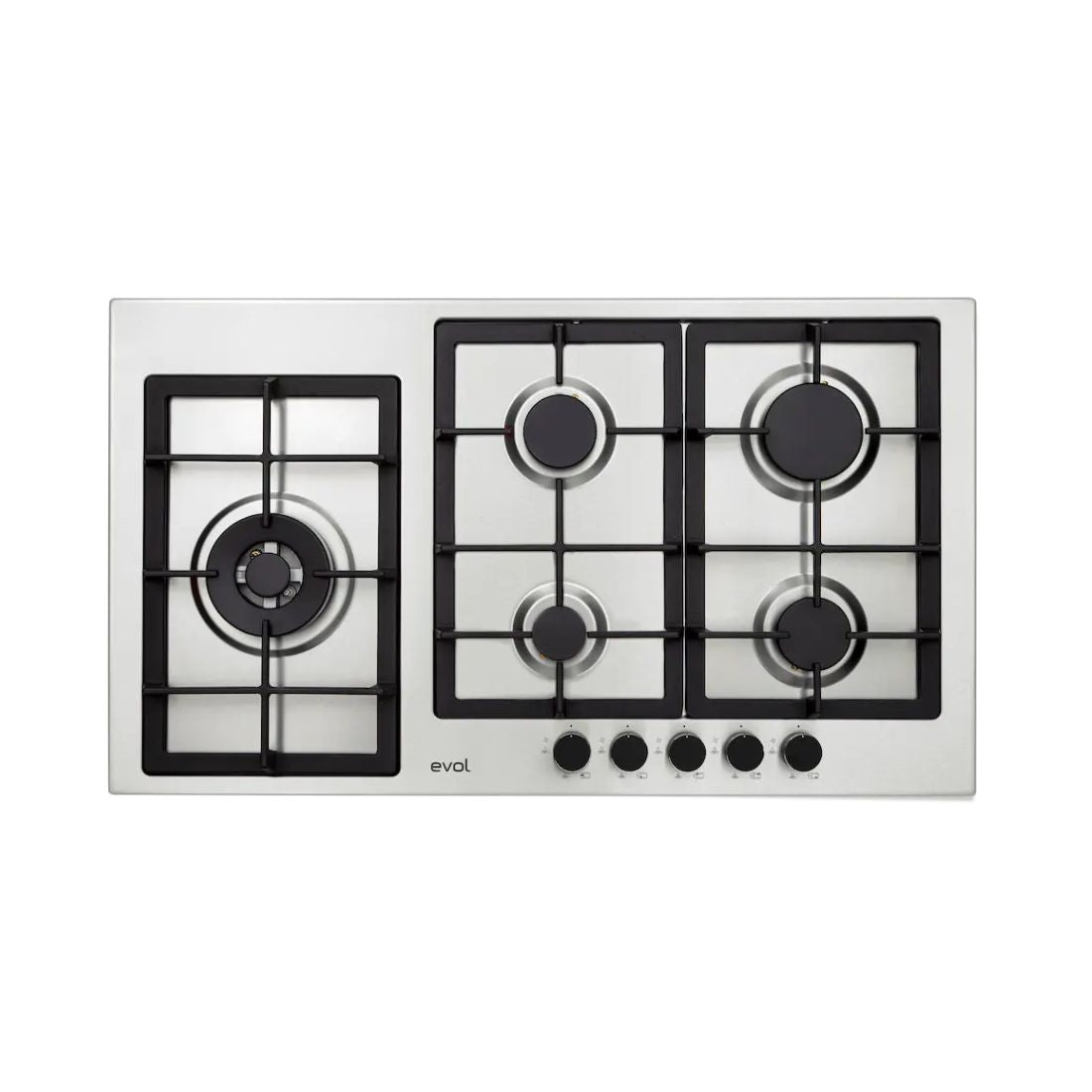 Cooktop Evol a Gás 5 Bocas Inox 90cm em aço inox 304 com 5 queimadores Sabaf e botões frontais