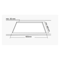 Cooktop Evol Riva 5 bocas inox 90cm - esquema de embutimento flush com largura 855mm e recuo mínimo 55mm