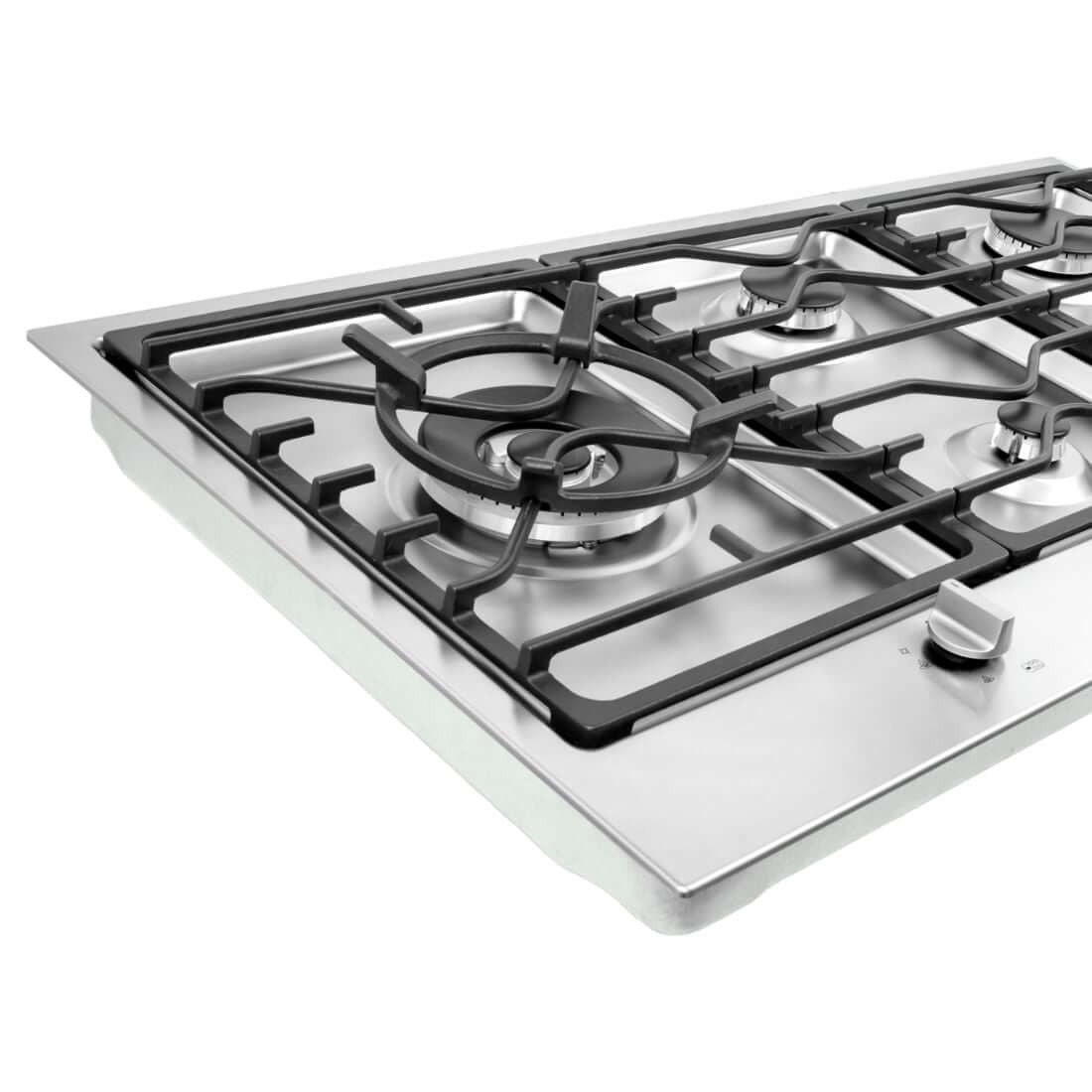 Cooktop Evol a Gás Riva 5 Bocas Inox 90cm embutido flush com trempes em ferro gusa niveladas